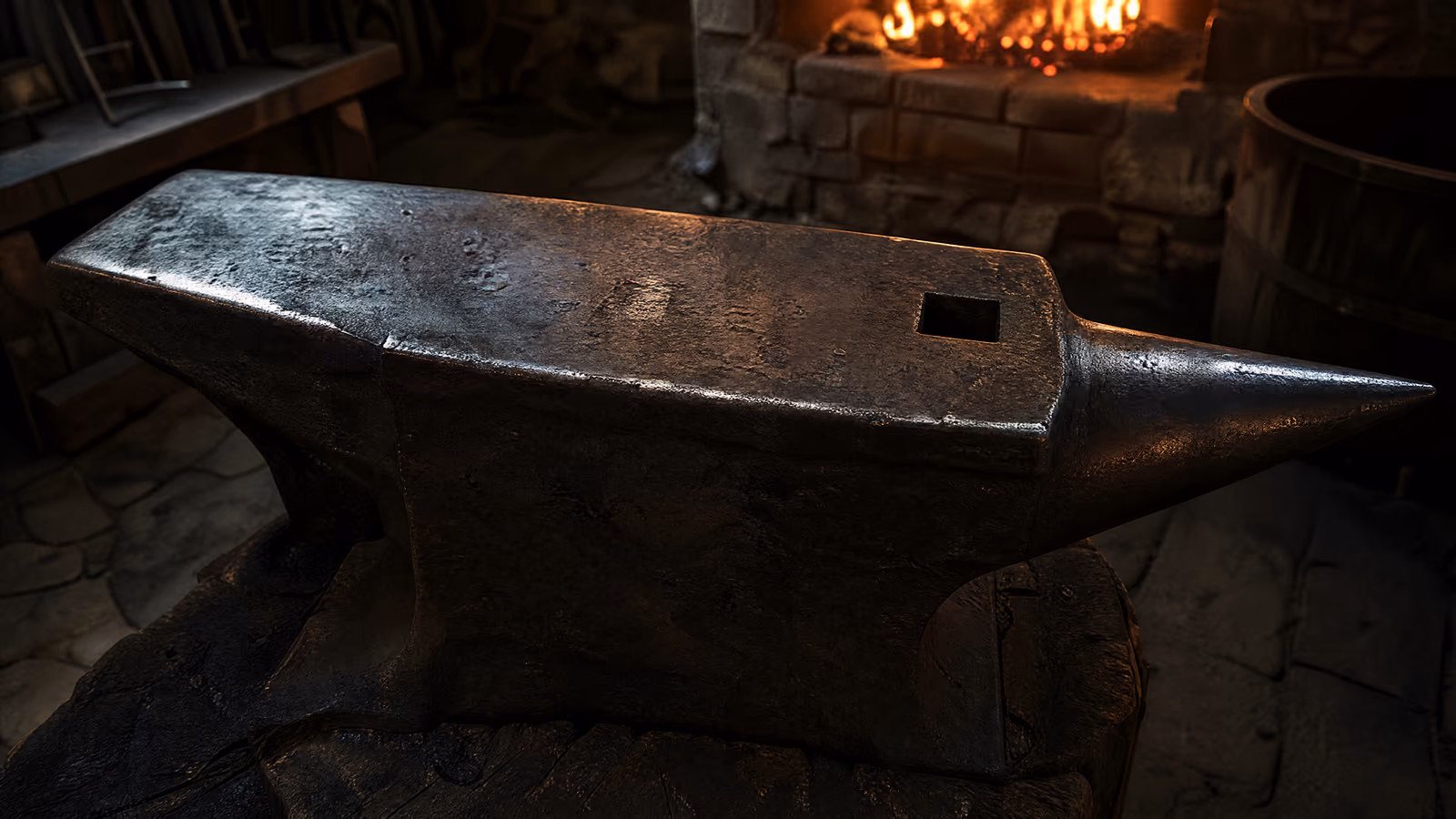 The pitted face of the anvil.